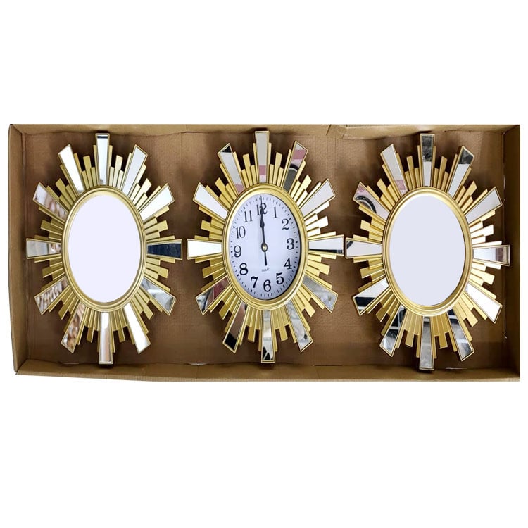 Zidni sat s kvarcnim pogonom Jun Xin (model 503A), kružni dizajn s trostranim ogledalom, PVC brojčanik, Plexiglass ogledalo, svjetsko vrijeme s 24-satnim indikatorom