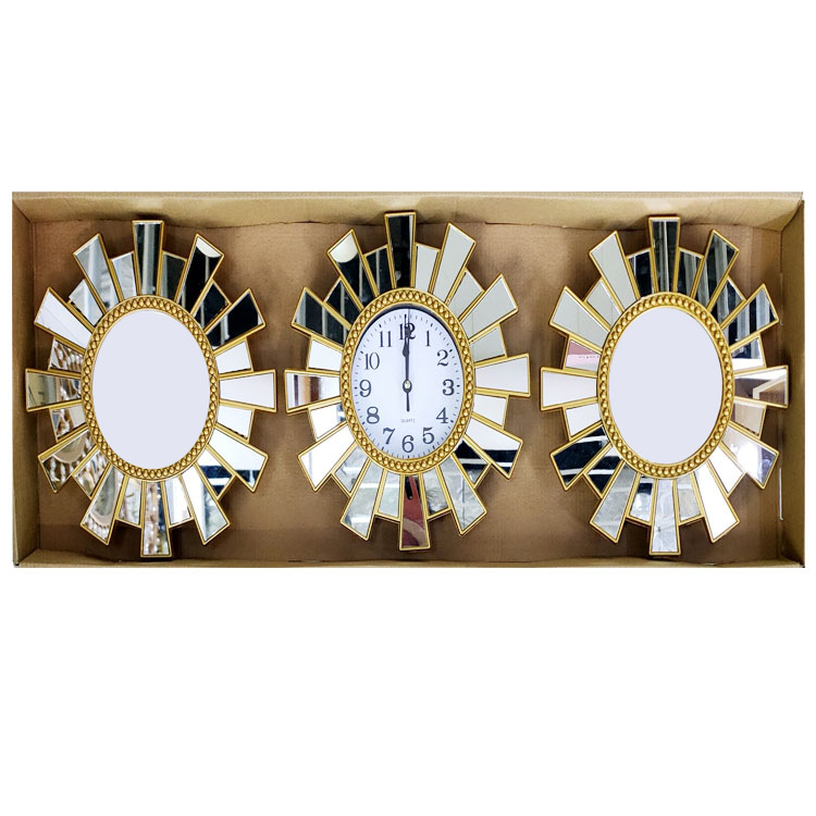 Zidni sat s kvarcnim pogonom Jun Xin (model 503A), kružni dizajn s trostranim ogledalom, PVC brojčanik, Plexiglass ogledalo, svjetsko vrijeme s 24-satnim indikatorom