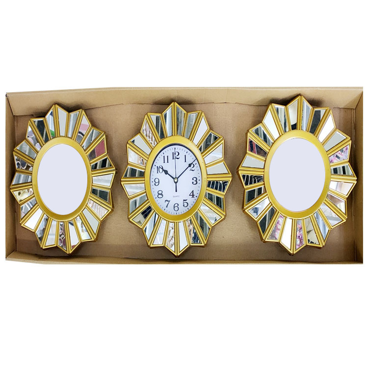 Zidni sat s kvarcnim pogonom Jun Xin (model 503A), kružni dizajn s trostranim ogledalom, PVC brojčanik, Plexiglass ogledalo, svjetsko vrijeme s 24-satnim indikatorom