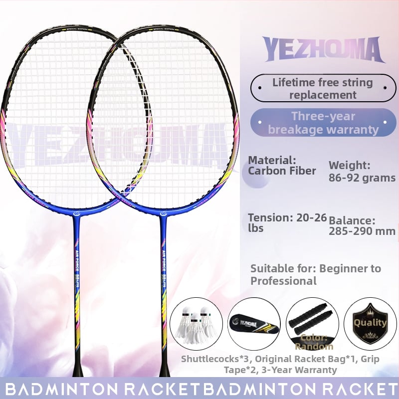 Set reketa za badminton s karbonskim okvirom i najlonskim žicama, za odrasle, singlove i parove, srednja čvrstoća