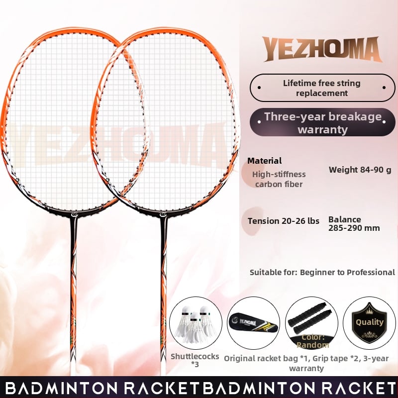 Set reketa za badminton s karbonskim okvirom i najlonskim žicama, za odrasle, singlove i parove, srednja čvrstoća