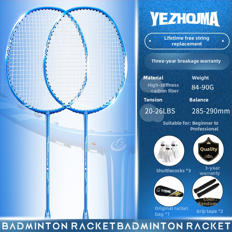 Set reketa za badminton s karbonskim okvirom i najlonskim žicama, za odrasle, singlove i parove, srednja čvrstoća