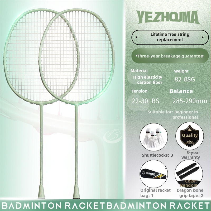 Set reketa za badminton s karbonskim okvirom i najlonskim žicama, za odrasle, singlove i parove, srednja čvrstoća