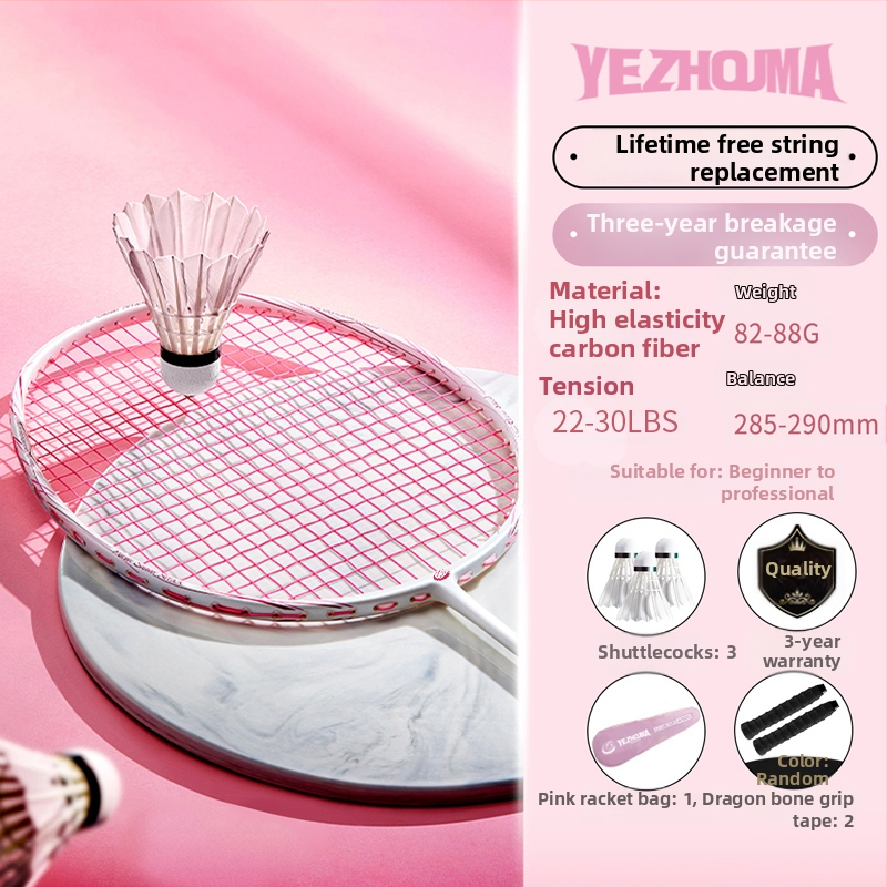 Set reketa za badminton s karbonskim okvirom i najlonskim žicama, za odrasle, singlove i parove, srednja čvrstoća