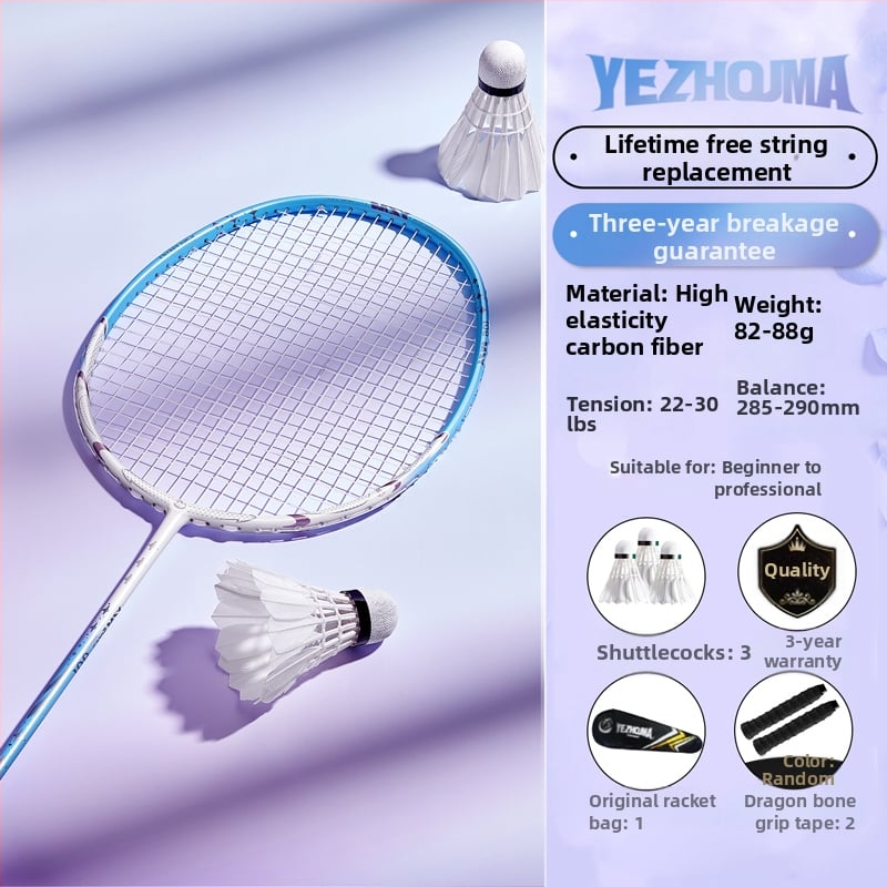 Set reketa za badminton s karbonskim okvirom i najlonskim žicama, za odrasle, singlove i parove, srednja čvrstoća