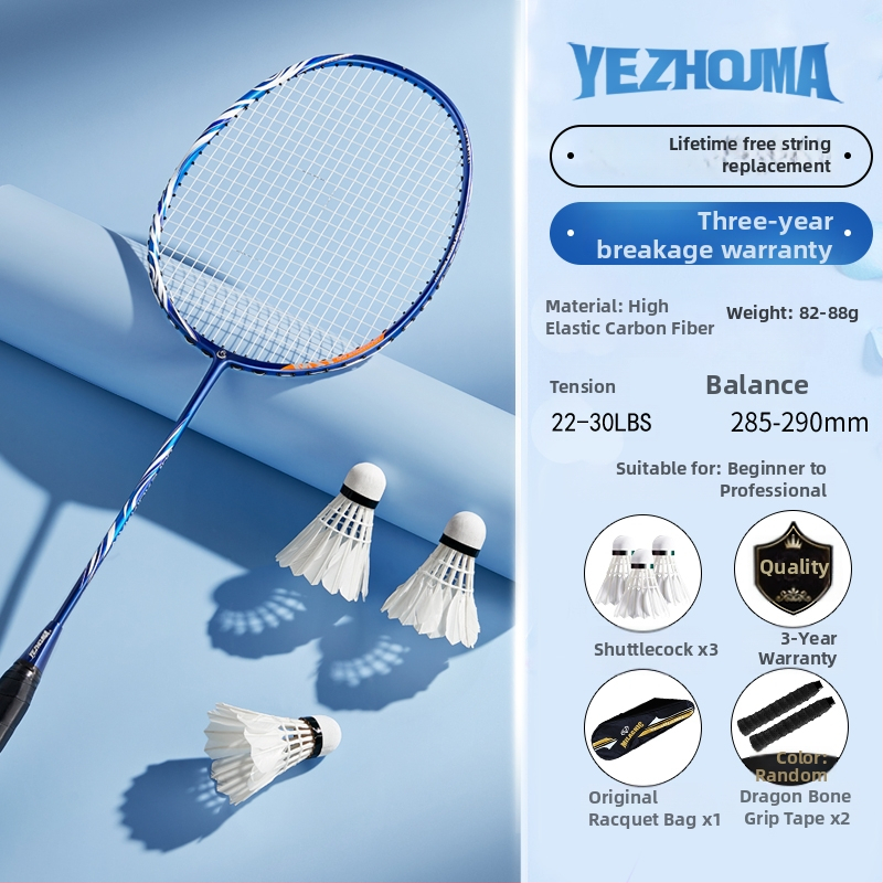 Set reketa za badminton s karbonskim okvirom i najlonskim žicama, za odrasle, singlove i parove, srednja čvrstoća