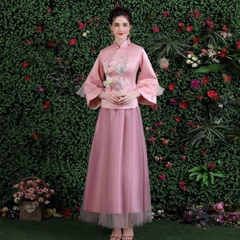 Haljina za djeverušu - Jesenska elegancija 2025, srednja duljina, bez rukava, kineski stil, književno retro
