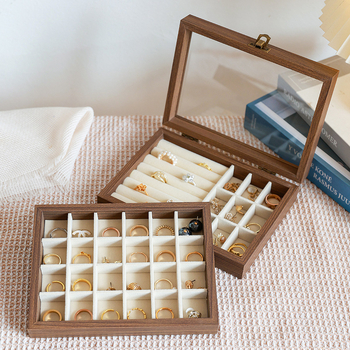 Kutija za nakit s uzorkom orahovog drveta, 9 pregrada, otporna na prašinu, prijenosna, retro stil