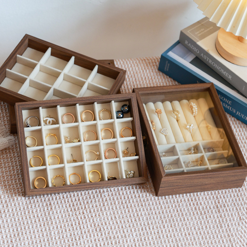 Kutija za nakit s uzorkom orahovog drveta, 9 pregrada, otporna na prašinu, prijenosna, retro stil