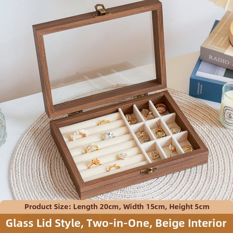 Kutija za nakit s uzorkom orahovog drveta, 9 pregrada, otporna na prašinu, prijenosna, retro stil
