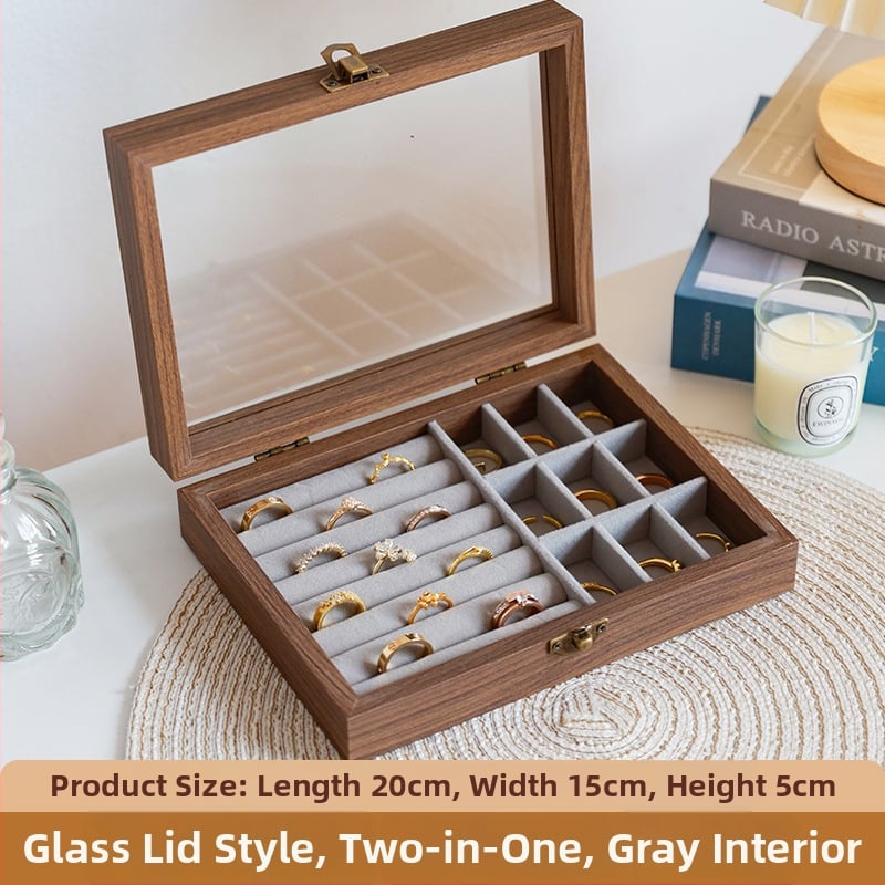 Kutija za nakit s uzorkom orahovog drveta, 9 pregrada, otporna na prašinu, prijenosna, retro stil