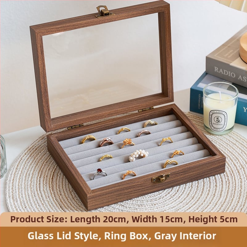 Kutija za nakit s uzorkom orahovog drveta, 9 pregrada, otporna na prašinu, prijenosna, retro stil