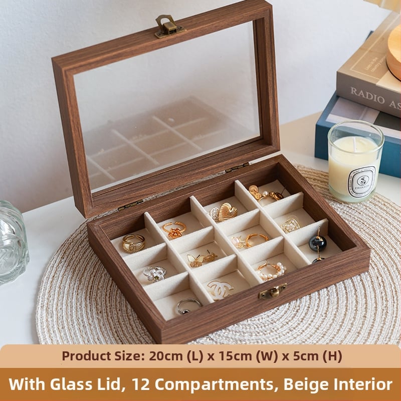 Kutija za nakit s uzorkom orahovog drveta, 9 pregrada, otporna na prašinu, prijenosna, retro stil