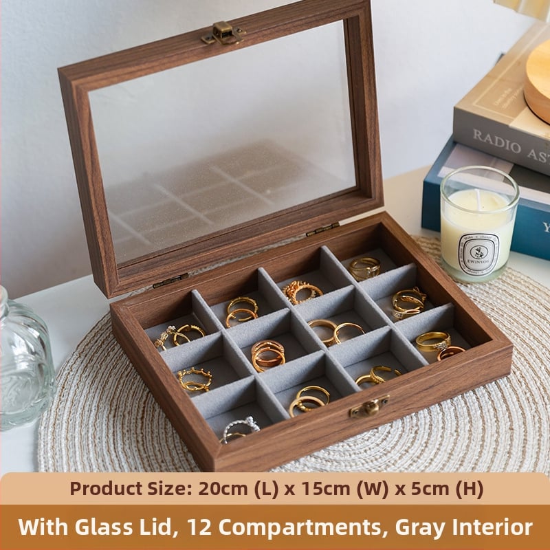 Kutija za nakit s uzorkom orahovog drveta, 9 pregrada, otporna na prašinu, prijenosna, retro stil