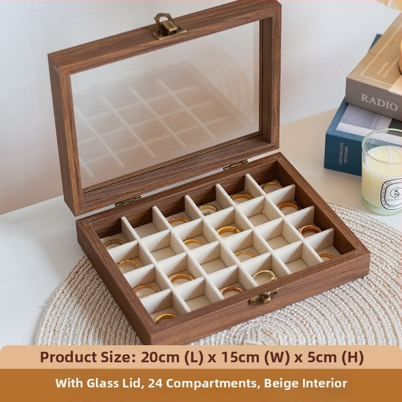 Kutija za nakit s uzorkom orahovog drveta, 9 pregrada, otporna na prašinu, prijenosna, retro stil