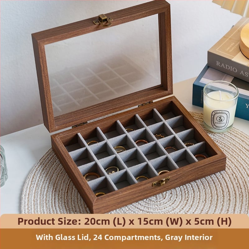 Kutija za nakit s uzorkom orahovog drveta, 9 pregrada, otporna na prašinu, prijenosna, retro stil