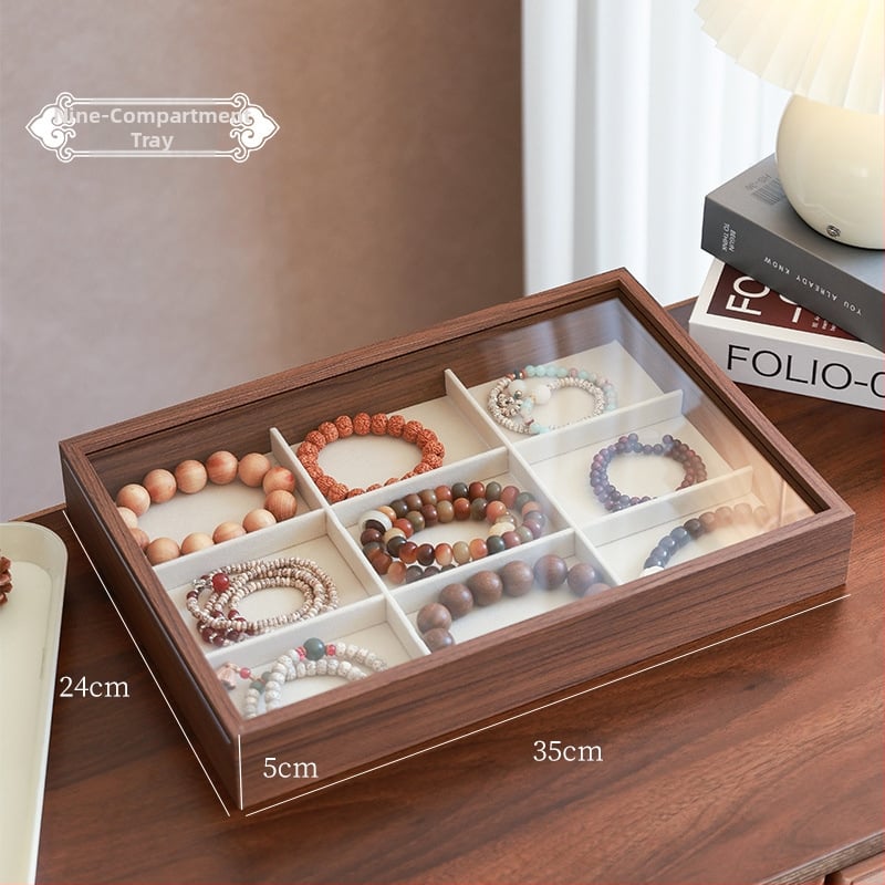 Kutija za nakit s uzorkom orahovog drveta, 9 pregrada, otporna na prašinu, prijenosna, retro stil