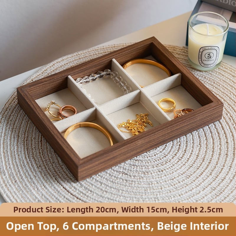 Kutija za nakit s uzorkom orahovog drveta, 9 pregrada, otporna na prašinu, prijenosna, retro stil