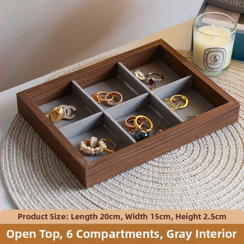Kutija za nakit s uzorkom orahovog drveta, 9 pregrada, otporna na prašinu, prijenosna, retro stil