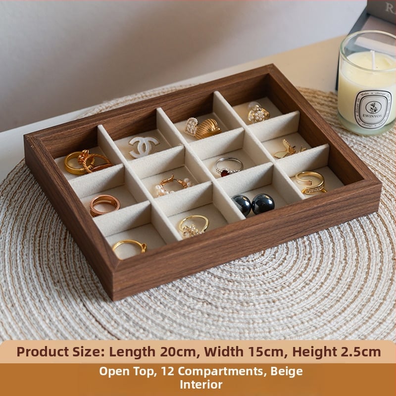 Kutija za nakit s uzorkom orahovog drveta, 9 pregrada, otporna na prašinu, prijenosna, retro stil