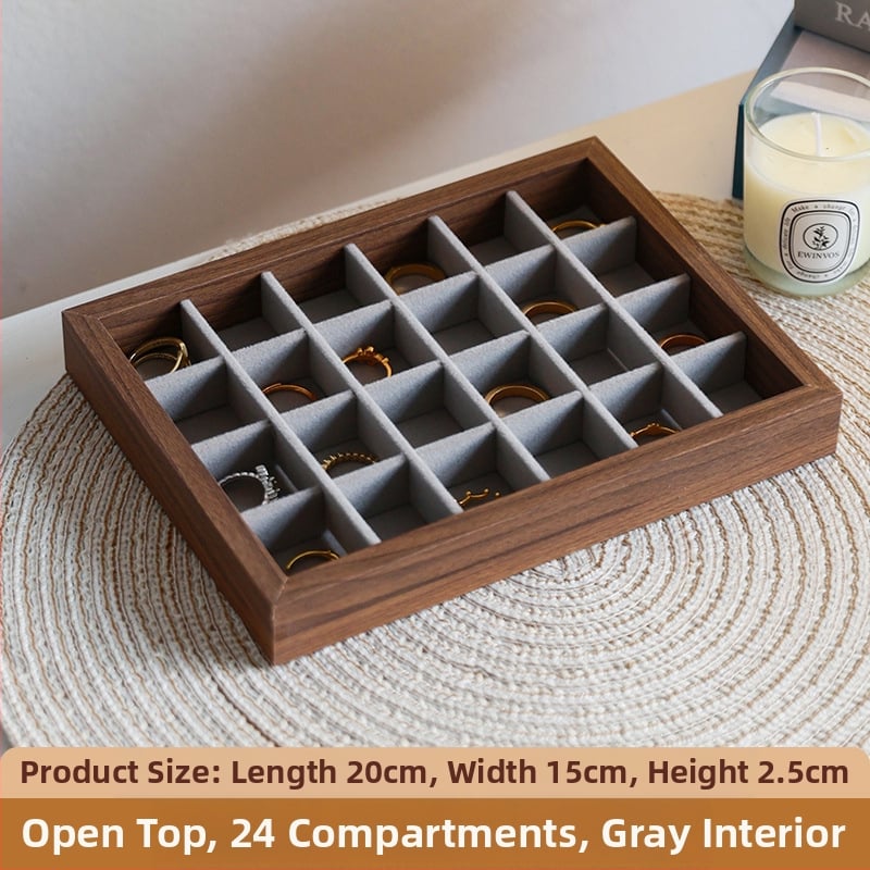 Kutija za nakit s uzorkom orahovog drveta, 9 pregrada, otporna na prašinu, prijenosna, retro stil