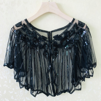 Sievietēm sequin pelerine ar tīklu audumu, poliesters, kapes tips, bez piedurknēm, V kakls, izšuvums
