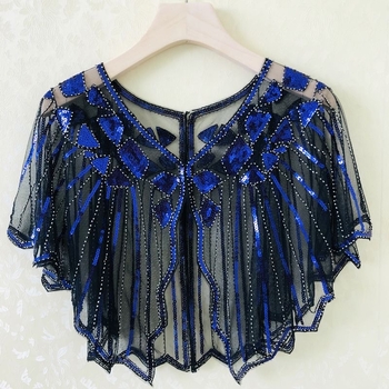 Sievietēm sequin pelerine ar tīklu audumu, poliesters, kapes tips, bez piedurknēm, V kakls, izšuvums