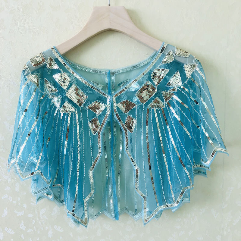 Sievietēm sequin pelerine ar tīklu audumu, poliesters, kapes tips, bez piedurknēm, V kakls, izšuvums