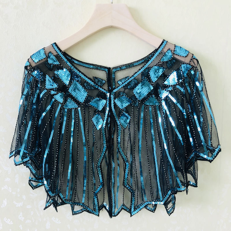 Sievietēm sequin pelerine ar tīklu audumu, poliesters, kapes tips, bez piedurknēm, V kakls, izšuvums