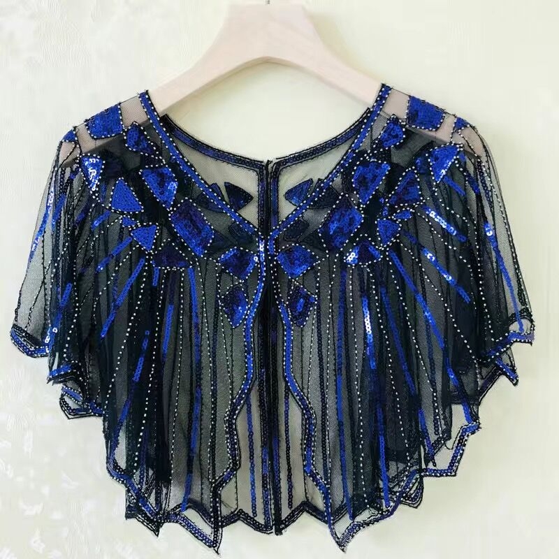 Sievietēm sequin pelerine ar tīklu audumu, poliesters, kapes tips, bez piedurknēm, V kakls, izšuvums