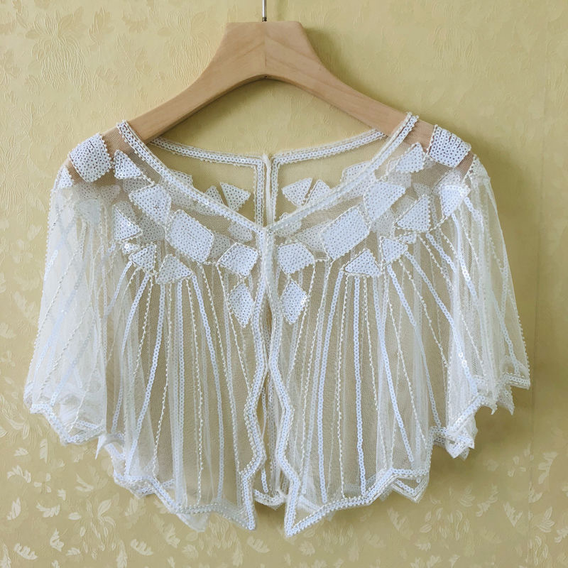 Sievietēm sequin pelerine ar tīklu audumu, poliesters, kapes tips, bez piedurknēm, V kakls, izšuvums