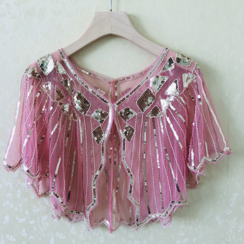 Sievietēm sequin pelerine ar tīklu audumu, poliesters, kapes tips, bez piedurknēm, V kakls, izšuvums