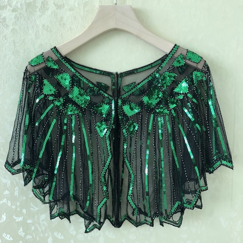 Sievietēm sequin pelerine ar tīklu audumu, poliesters, kapes tips, bez piedurknēm, V kakls, izšuvums