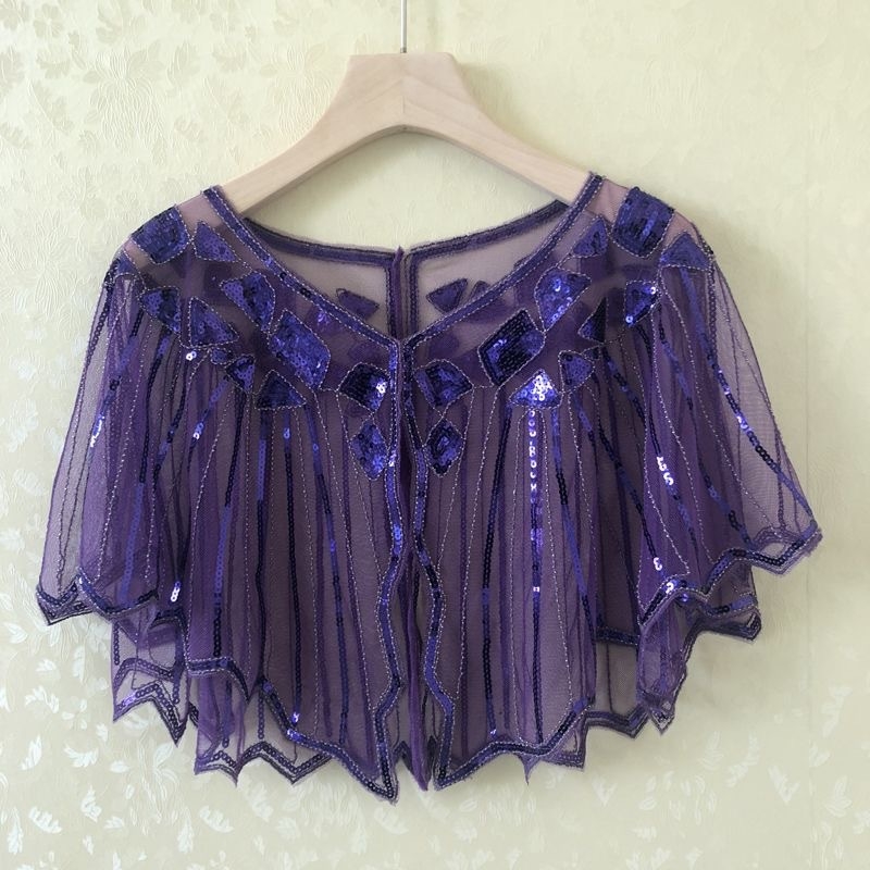 Sievietēm sequin pelerine ar tīklu audumu, poliesters, kapes tips, bez piedurknēm, V kakls, izšuvums