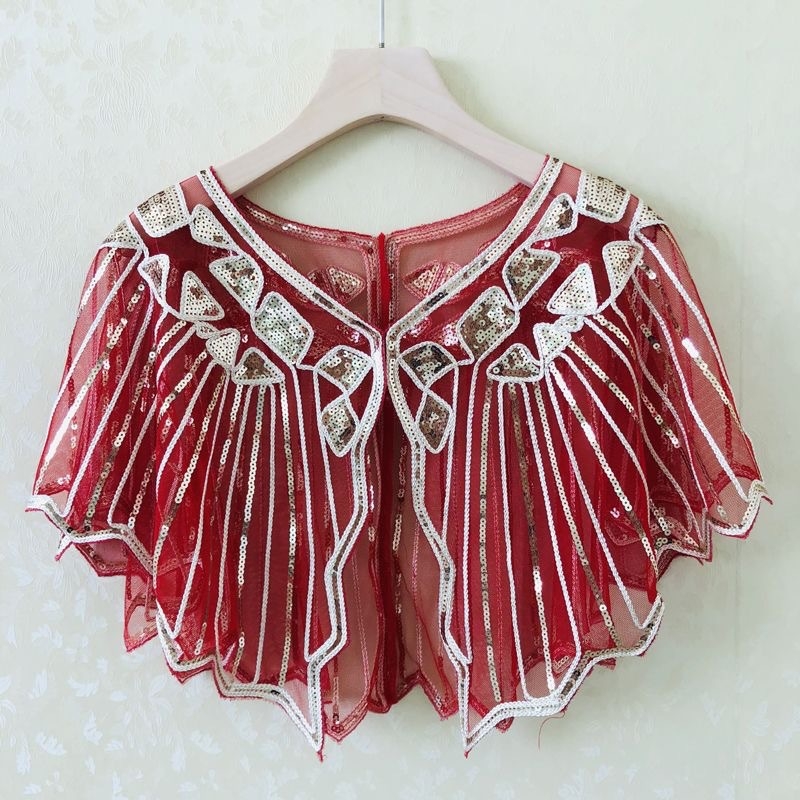 Sievietēm sequin pelerine ar tīklu audumu, poliesters, kapes tips, bez piedurknēm, V kakls, izšuvums