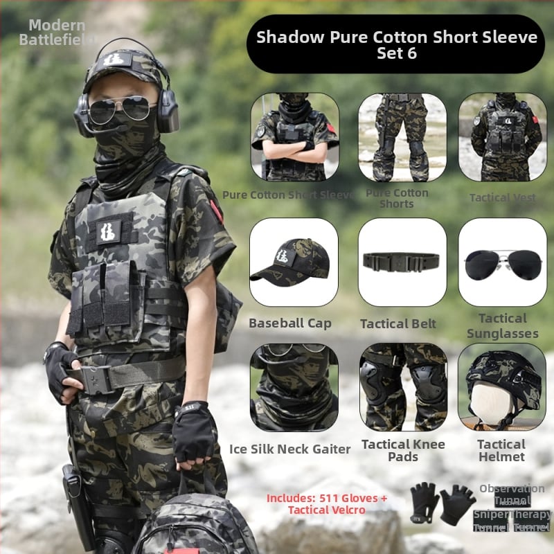 Vaikų taktinė liemenė su kamufližu, 100% medvilnė, greitai džiūsta, kvėpuojanti, atspari dėvėjimuisi, universali