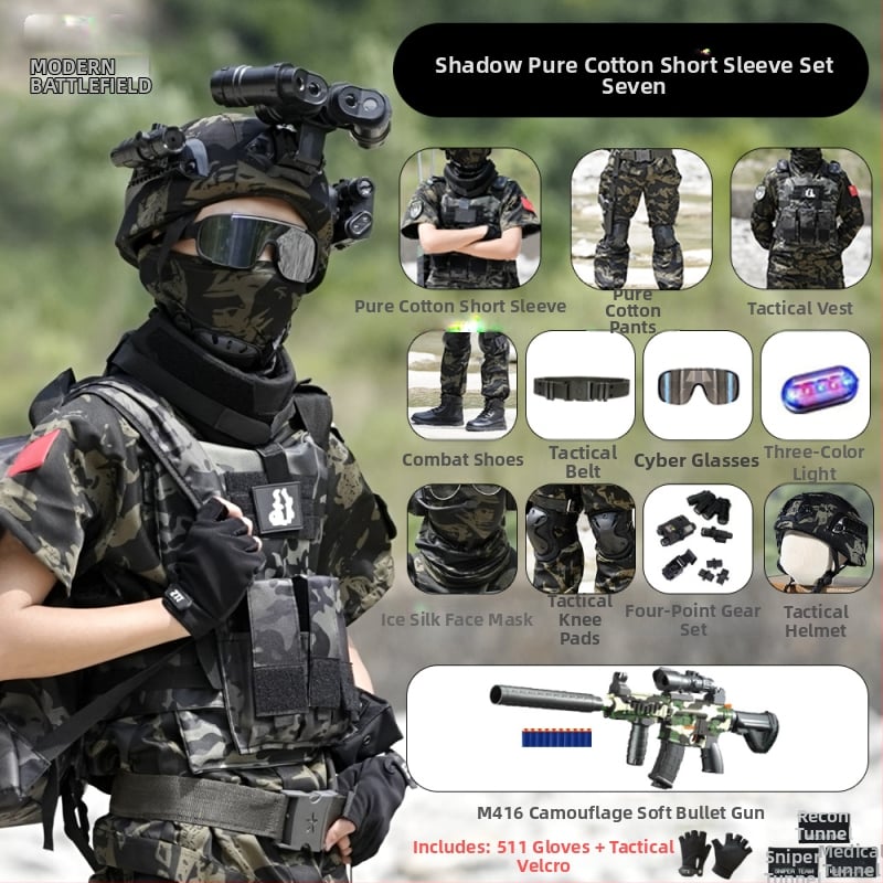 Vaikų taktinė liemenė su kamufližu, 100% medvilnė, greitai džiūsta, kvėpuojanti, atspari dėvėjimuisi, universali