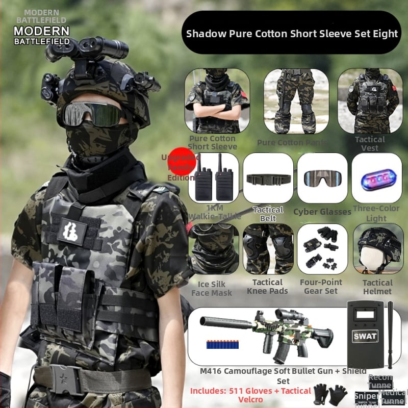 Vaikų taktinė liemenė su kamufližu, 100% medvilnė, greitai džiūsta, kvėpuojanti, atspari dėvėjimuisi, universali