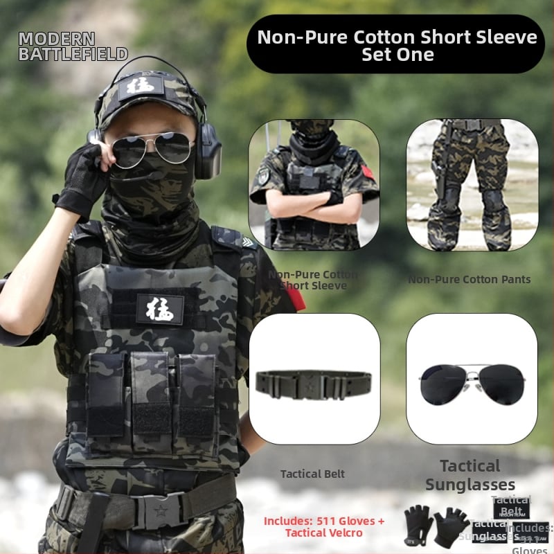 Vaikų taktinė liemenė su kamufližu, 100% medvilnė, greitai džiūsta, kvėpuojanti, atspari dėvėjimuisi, universali