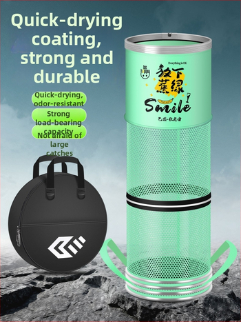 Alumiiniumist sulam ringiga kala kaitse, nailonkattega, kokkupandav nailonist kala kaitse, ümmargune võrgukott