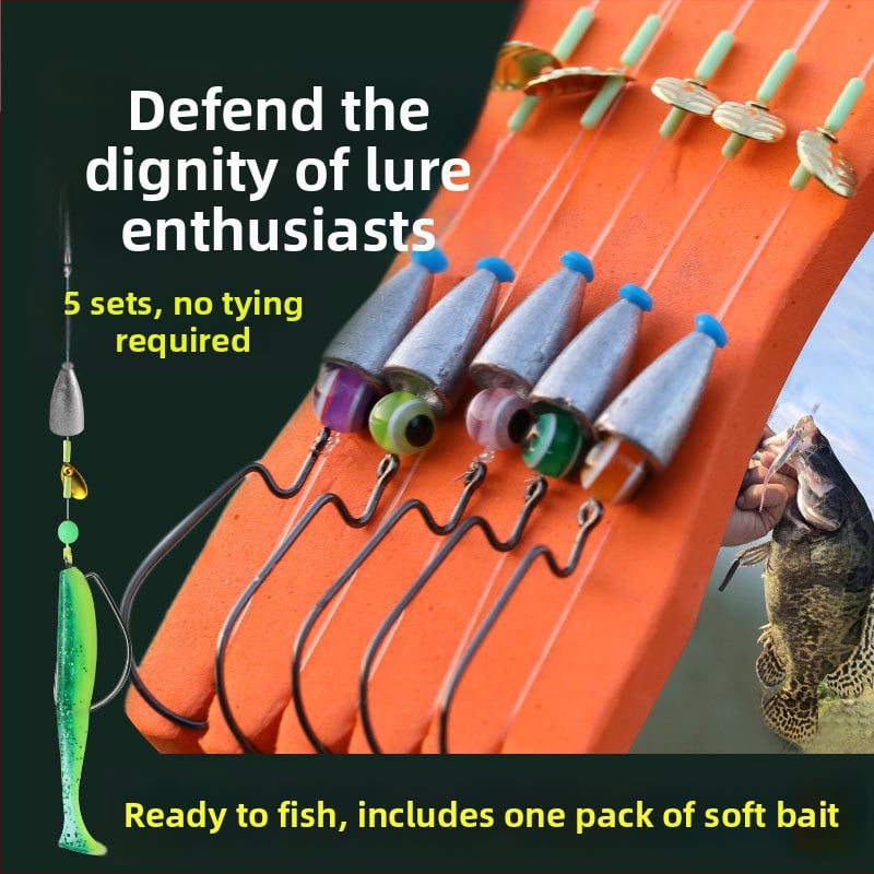 Texas rig žvejybos rinkinys su crank kabliais, švino galva, 1-asis kablis, sujungta linija ir minkštos masalų su T uodega