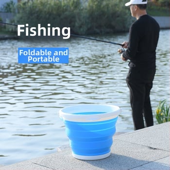 Silikoonist kalastusämber — paksenenud, kaasaskantav, vee kogumiseks ja kätepesuks.