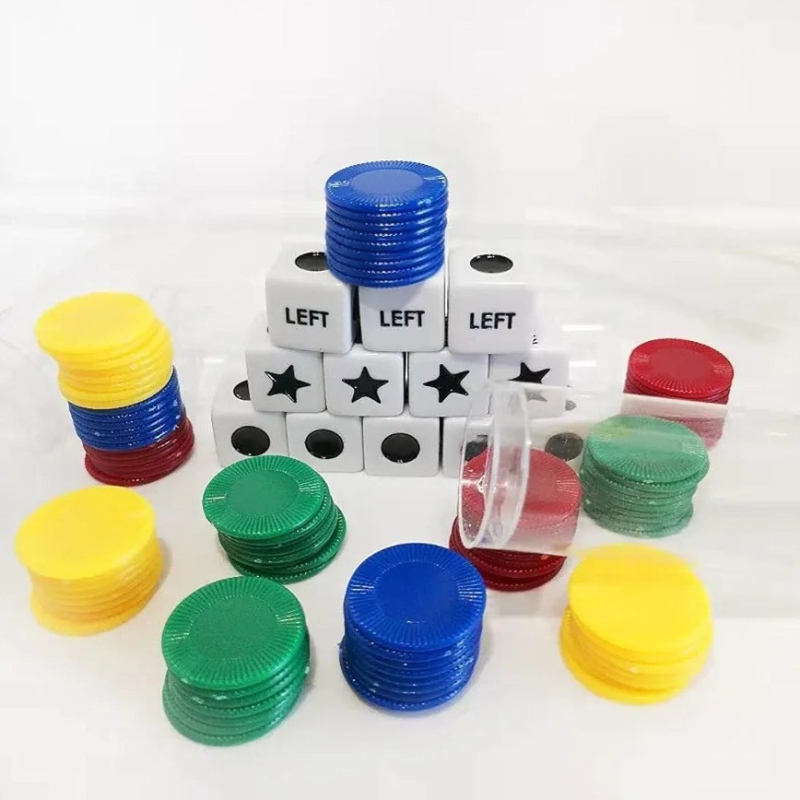 Left Center Right LRC Dice Set – acrilic, colțuri rotunjite, cutie personalizabilă, pentru jocuri de cărți și jocuri de societate
