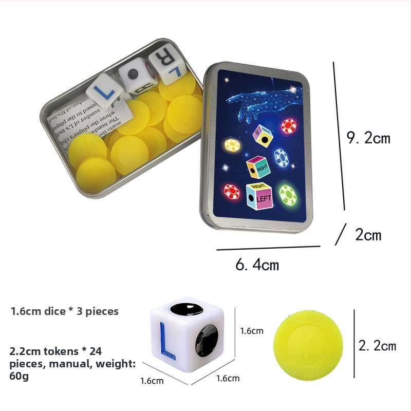 Left Center Right LRC Dice Set – acrilic, colțuri rotunjite, cutie personalizabilă, pentru jocuri de cărți și jocuri de societate