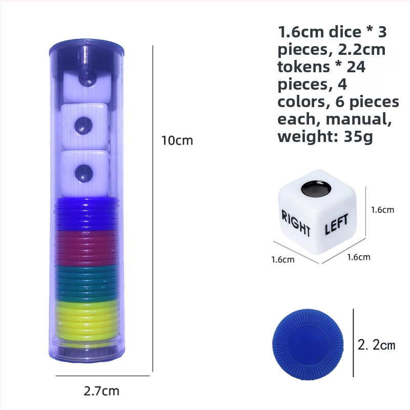 Left Center Right LRC Dice Set – acrilic, colțuri rotunjite, cutie personalizabilă, pentru jocuri de cărți și jocuri de societate