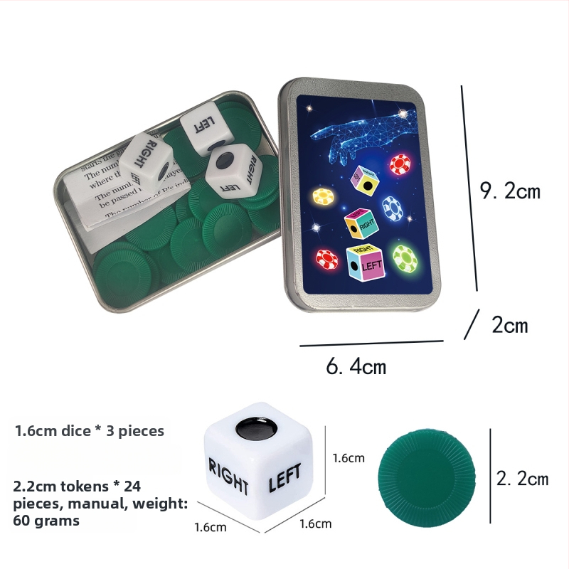 Left Center Right LRC Dice Set – acrilic, colțuri rotunjite, cutie personalizabilă, pentru jocuri de cărți și jocuri de societate