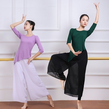 Moterų šokių komplektas: viršus su plačiomis kelnėmis – Modal audinys, pavasaris–vasara 2025, klasikiniai ir šiuolaikiniai šokiai