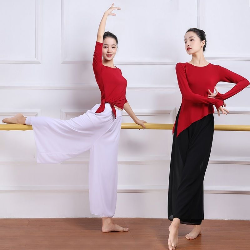 Moterų šokių komplektas: viršus su plačiomis kelnėmis – Modal audinys, pavasaris–vasara 2025, klasikiniai ir šiuolaikiniai šokiai