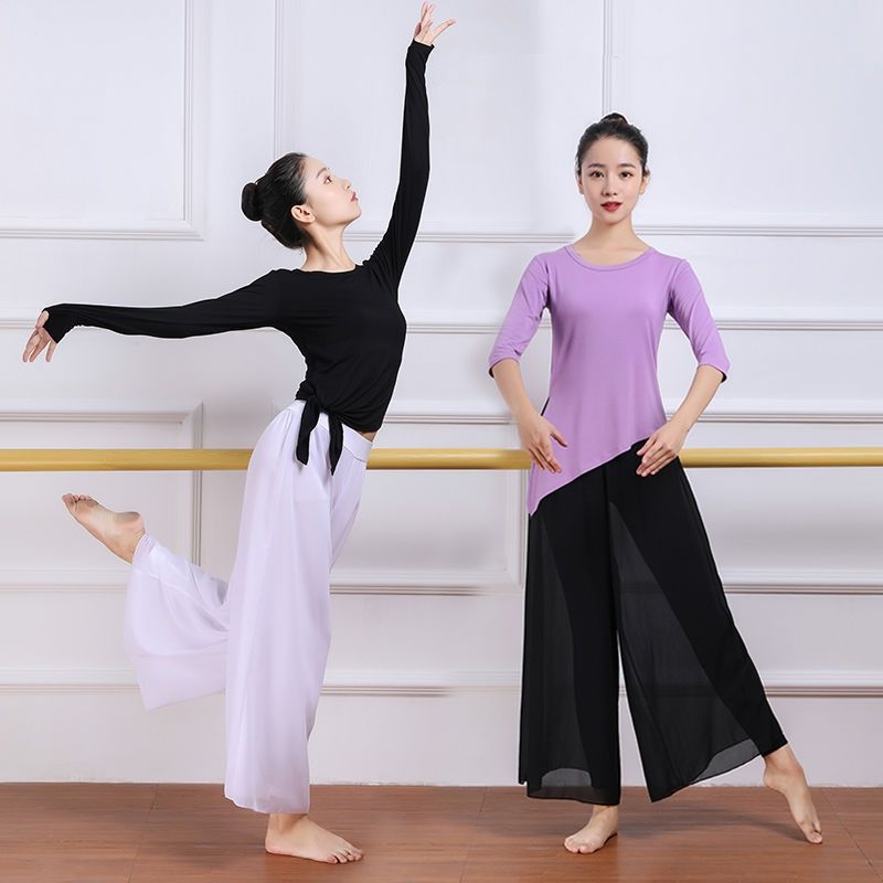 Moterų šokių komplektas: viršus su plačiomis kelnėmis – Modal audinys, pavasaris–vasara 2025, klasikiniai ir šiuolaikiniai šokiai