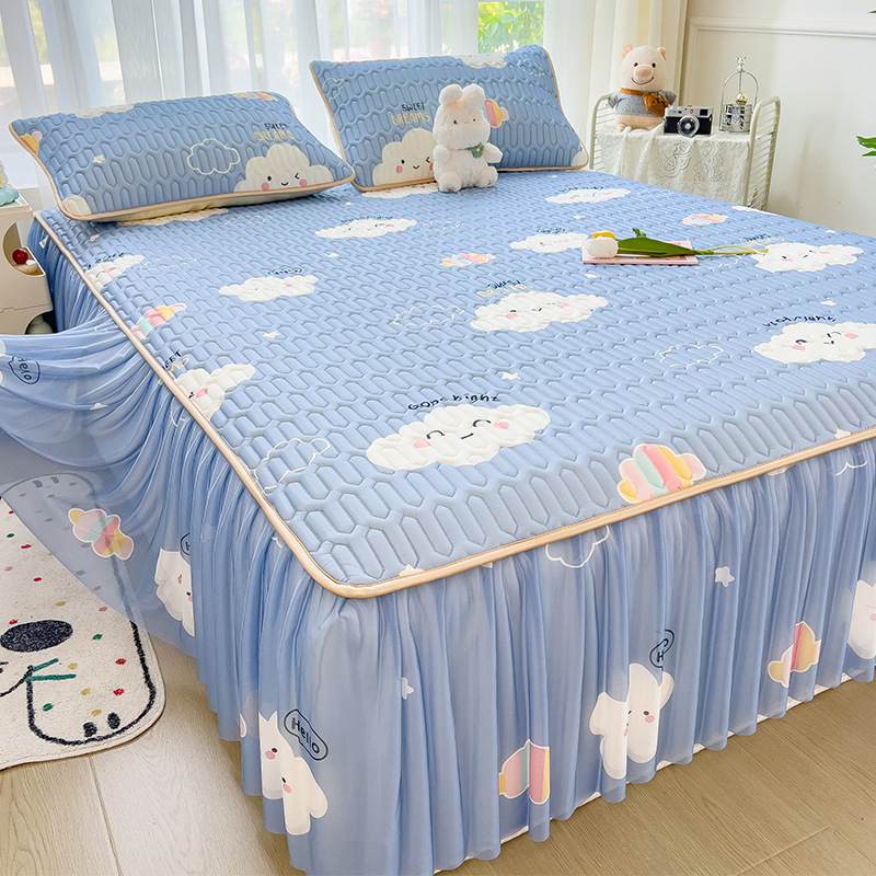 Trys dalių patalynės komplektas iš dirbtinio latekso, pastoralinio stiliaus, ice silk paklodės vasarai, skalbti mašinoje